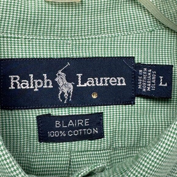 Ralph Lauren Excellent Button Down Shirt Blair Houndstooth Men L Green - Picture 5 of 9